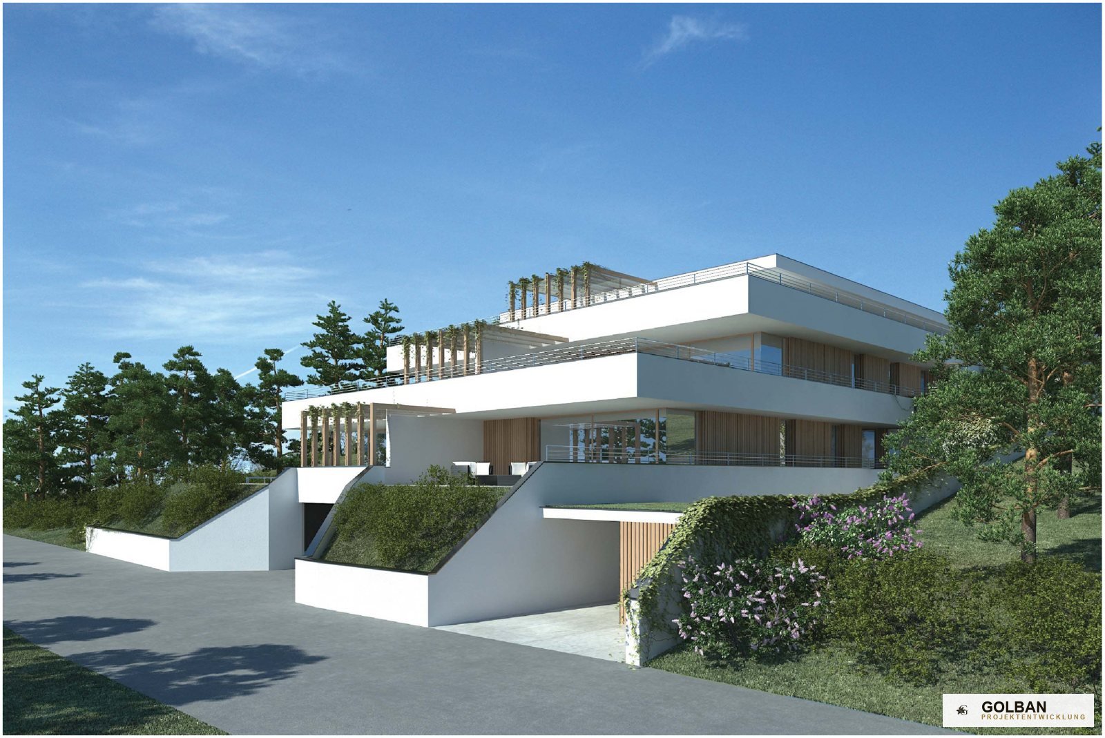 Wohnterrassenhaus Sonnenweg, Barwies — Aussenansicht bei Tag